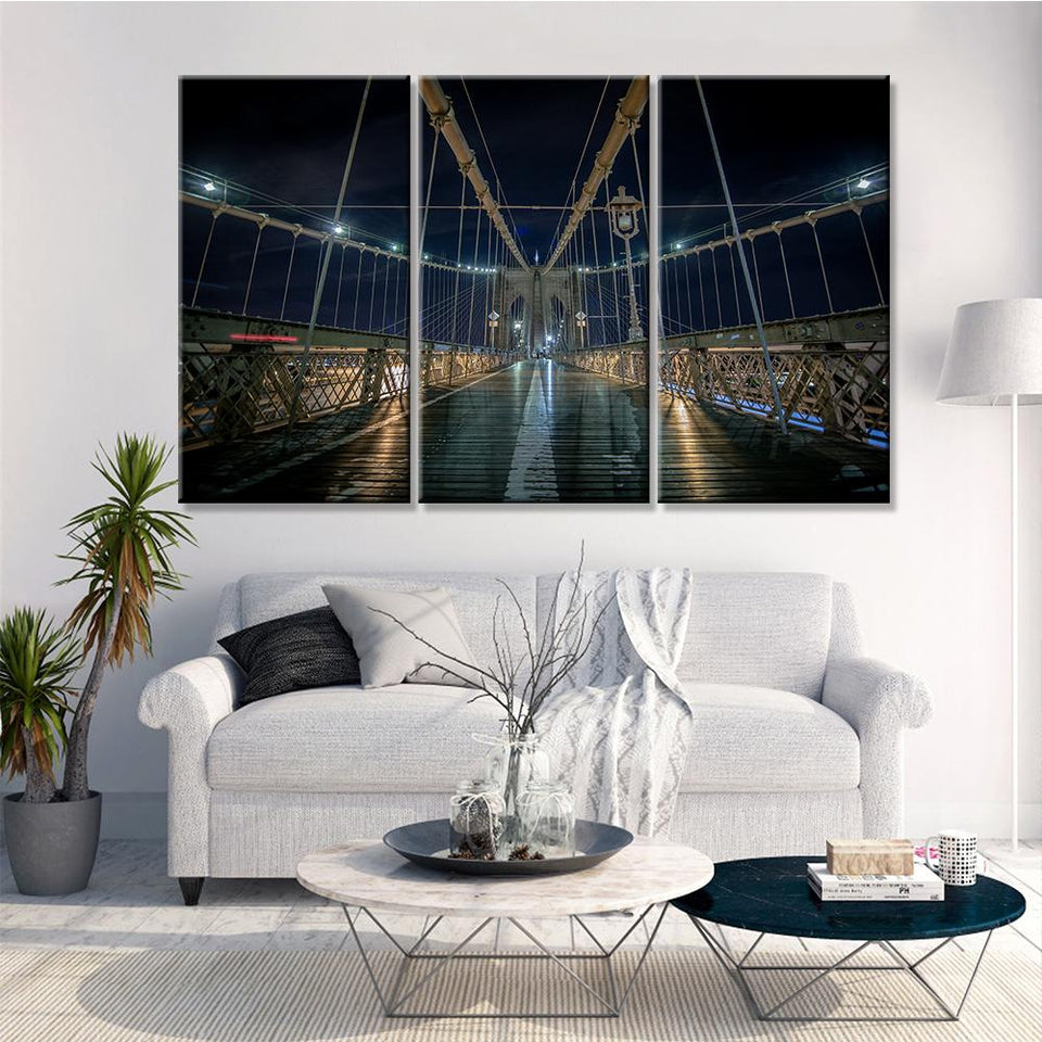 Tableau New York <br> Brooklyn Bridge by Night 3 pièces