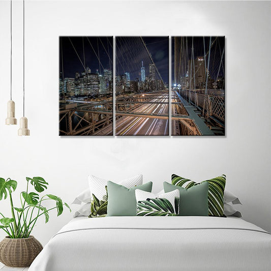 Tableau New York <br> Night View of Brooklyn Bridge 3 pièces